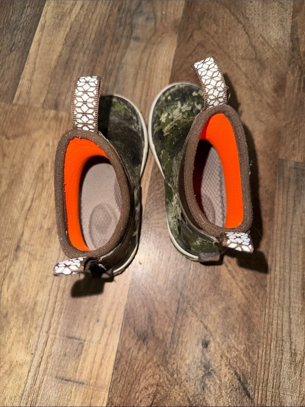 Kids Mossy Camo Rain Boots with Orange Lining